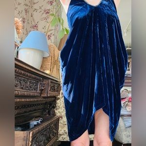 Retro Silk Velvet Relax fit Sleeveless Cocktail dress Royal blue Side zipper